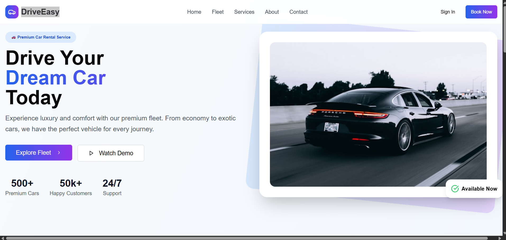 DriveEasy - Premium car rental platform with fleet management and booking system